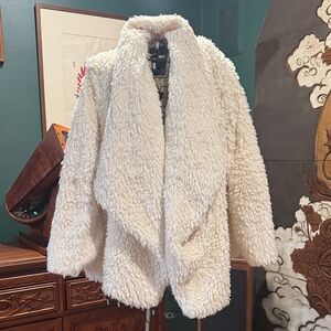 Louise Paris White Drape Front Faux Fur Jacket